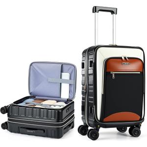 Carry on Luggage Airline Approved 22x14x9, 20 Inch Expandable Hardside Suitcases with Spinner Wheels, Front Business Pockets Carry on Suitcase for Women Men with TSA Lock, Lightweight Travel Luggage
