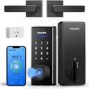 Philips WiFi Smart Lock with Handle, Fingerprint Keyless Entry Door Lock with WiFi Bridge, Smart Locks for Front Door with Handle Set, APP Remote Control, Voice Control, Auto-Lock, Matte Black