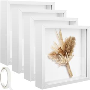 4 Pack 12x12 Shadow Box Frame, Wood Deep Large Shadow Box Display Case with Plexiglass Window, 3D Picture Frame for Memorabilia, Dried Flowers, DIY Craft, Wedding Memories Photos and Baby Items