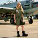 Latocos Girls Pilot Dress Costume Toddler Kids Military Aviator Fighter Suit with Sunglasses Necklace Halloween Career Day (100)