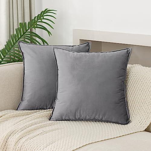 JIAHANNHA Velvet Light Grey Throw Pillow Covers 18x18 Inches Pack of 2 Soft Decorative Square Cushion Covers for Couch Sofa Bed Livingroom,45x45Cm.Gray