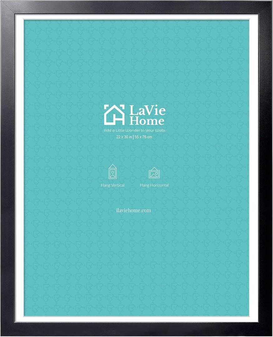 LaVie Home 22 x 30 Poster Frame Black, Display Pictures 18x27 with Mat or 22x30 Without Mat, Stable and Sturdy Picture Frame and Polished Plexiglass, Horizontal and Vertical Format of The Wall1 Pack
