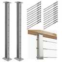 2 Pack Stainless Steel Cable Railing Post(2"2") with 1/8 Cable Railing Kit, Level drilled (2, Silvery, 36 inch)