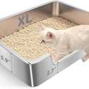 Low Entry Litter Box for Senior Kittens Disabled Cats - Stainless Steel High Sided Enclosed Easy Step in Entry - Large Metal Kitty Litter Box Easy to Clean(23.6x15.7x5.9)