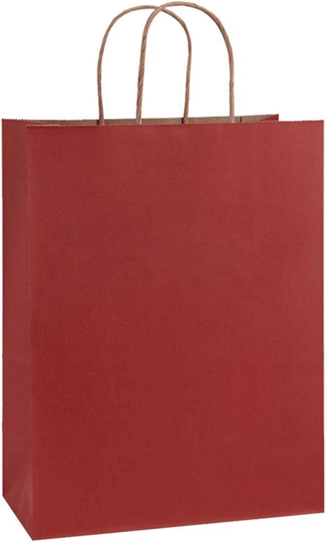BagDream Gift Bags 10x5x13 Inches 50Pcs Red Stripes Large Kraft Paper Bags with Handles Bulk for Shopping, Merchandise, Retail, Party Favor, Christmas, Recycled Paper Sacks