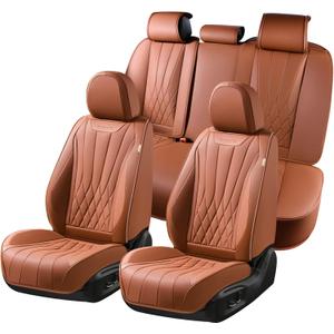 FLORICH Full Set Car Seat Covers, Automotive Seat Covers for Trucks, SUV, Sedans, Waterproof Nappa Leather Seat Protector Car Accessories for Most Cars - Brown