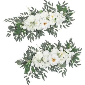TINGE TIME Flower Garlands, 2 PCS Artificial Eucalyptus Garlands, Handcraft Artificial Rose Garland for Arch Wedding Sweetheart Table Ceremony Backdrop Decorations for Home (IvoryWhite)