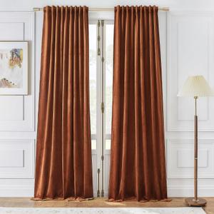Timeper Burnt Orange Pleat Back Tab Velvet Curtains W52 x L84 inches 2 Panels, Room Darkening Solid Home Decor Curtains for Bedroom Living Dining Room Thermal Insulated Luxury Super Soft Window Drapes (52"W x 84"L (Pack of 2))