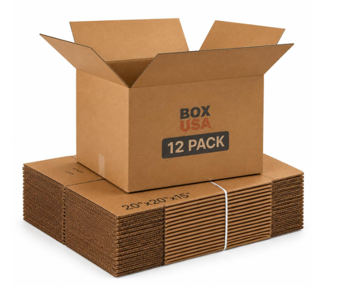BOX USA Moving Boxes Large 20"L x 20"W x 15"H, 12-Pack - Corrugated Cardboard Box for Packing, Shipping and Storage
