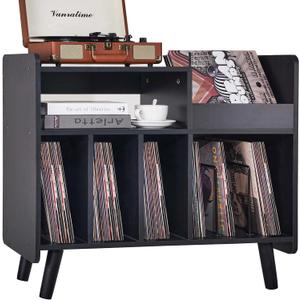 Record Player Stand, Large Record Player Table Cabinet with Open Vinyl Storage and Display Shelf Holds up to 350 Albums, Mid Century Wood Turntable for Living room (Black)
