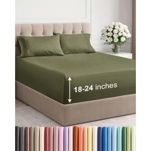 Extra Deep King Sheet Set - 4 Piece Breathable & Cooling Bed Sheets - Easily Fits 18 to 24 inch Mattress - Ultra Soft, Wrinkle & Fade Free with Extra Deep Pockets - Hotel Luxury Bedding - Sage Green
