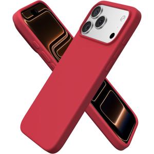 ORNARTO Compatible with iPhone 17 Pro Max Case 6.9", Slim Liquid Silicone 3 Layers Soft Gel Rubber Shockproof Protective Cover with Anti-Scratch Microfiber Lining-Red