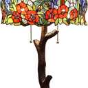 Bieye L10523 Wisteria Flower Tiffany Style Stained Glass Table Lamp with Tree Trunk Base for Home Decoration (Multi-Colored, 16-inch Wide)