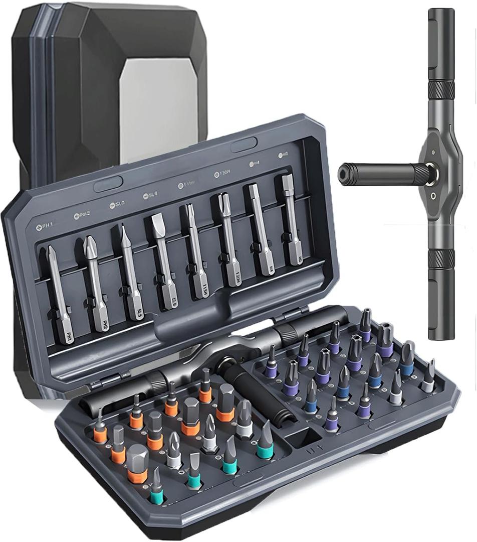 42 in 1 Ratchet Screwdriver Set, Magnetic Screwdriver Set, DIY Multi Bit Magnetic Drive Set with Detachable Ratchet Handle, Portable Compact Repair Tool Kit for Furniture Computer Bicycle, Grey