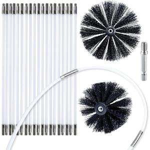 HOKLNUSE Dryer Vent Cleaner Kit Chimney Sweep Cleaning Tools Pellet Stove Cleaner Kit Air Dryer Duct Fireplace Brushes for Easy Lint Cleaning with 4" and 6" Brush Heads (Heavy Duty, 25Feet)