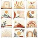 Kajaia 12 Pcs Boho Makeup Bags Bulk Rainbow Sunshine Moonlight Cosmetic Bag Canvas Cute Large Zipper Pouches for Purse Preppy Makeup Organizer Travel Pouch Birthday Gift for Women Girl, 12 Style