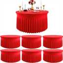 Outpain 6 Pack Red 72inch Spandex Round Tablecloths Stretchy 132inch Fitted 6FT Round Table Cloths, Wrinkle Free Table Cover with Skirt for Wedding Party Dining Banquet
