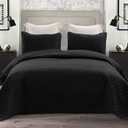 Exclusivo Mezcla Reversible King Size Quilt Bedding Set with Pillow Shams, Lightweight Quilts King Size, Soft Bedspreads Bed Coverlets for All Seasons - (Black, 104"x96")