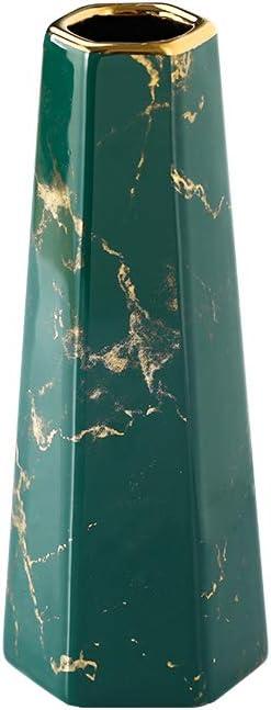 8inch Green Gold Finish Marble Ceramic Flower Vase Home Decor Vase and Table Centerpieces Vase - Ideal Gifts for Friends and Family, Christmas, Wedding, Bridal Shower