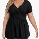 TIANZHU Women's Plus Size Dressy Tops Wrap Shirt Short Sleeve Tunic Top V Neck Low Cut Cute Blouse Size 4XL