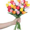 SITUMEIZI Fake Flowers Tulips Artificial PU Flower 15pcs Real Touch 14" for Spring Easter Home Kitchen Wedding Bouquet Bulk Mother's Gift Day Decorations(Multicolor,5-4)