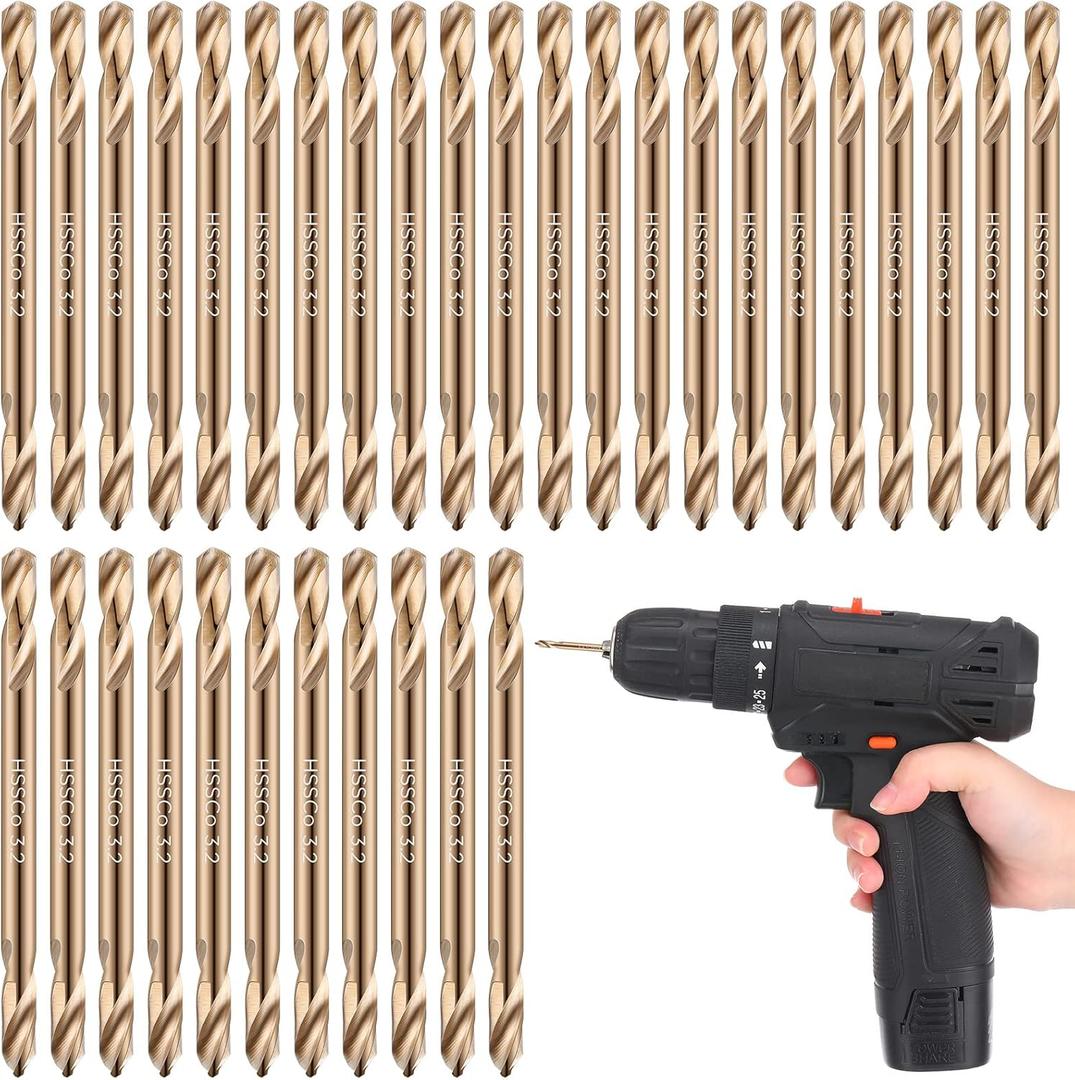 Lounsweer 30 Pcs 1/8 Inch Cobalt Drill Bits Bulk Hss M35 Metal Double End Drill Bits for Hardened Steel Wood Cast Plastic High Speed Metal Stainless Steel Bit