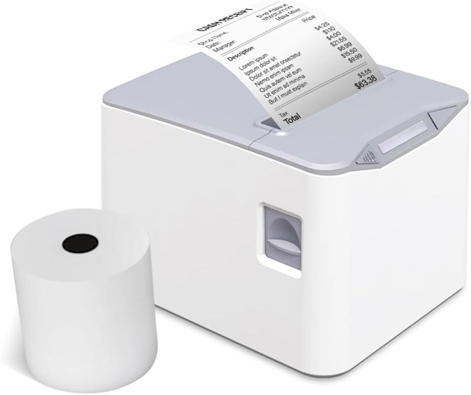 Thermal Receipt Printer 80mm Desktop Direct Thermal Printing USB+LAN Connection High Speed with Auto Cutter Large Paper Bin Support ESC/POS for Shipping Business Restaurant Kitchen
