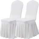 Dimatic Dining Room Chair Covers Set of 2, Stretch Parsons Slipcovers with Skirt Super Fit Spandex Chair Seat Protector Cover for Dining Room, Hotel, Ceremony (White)