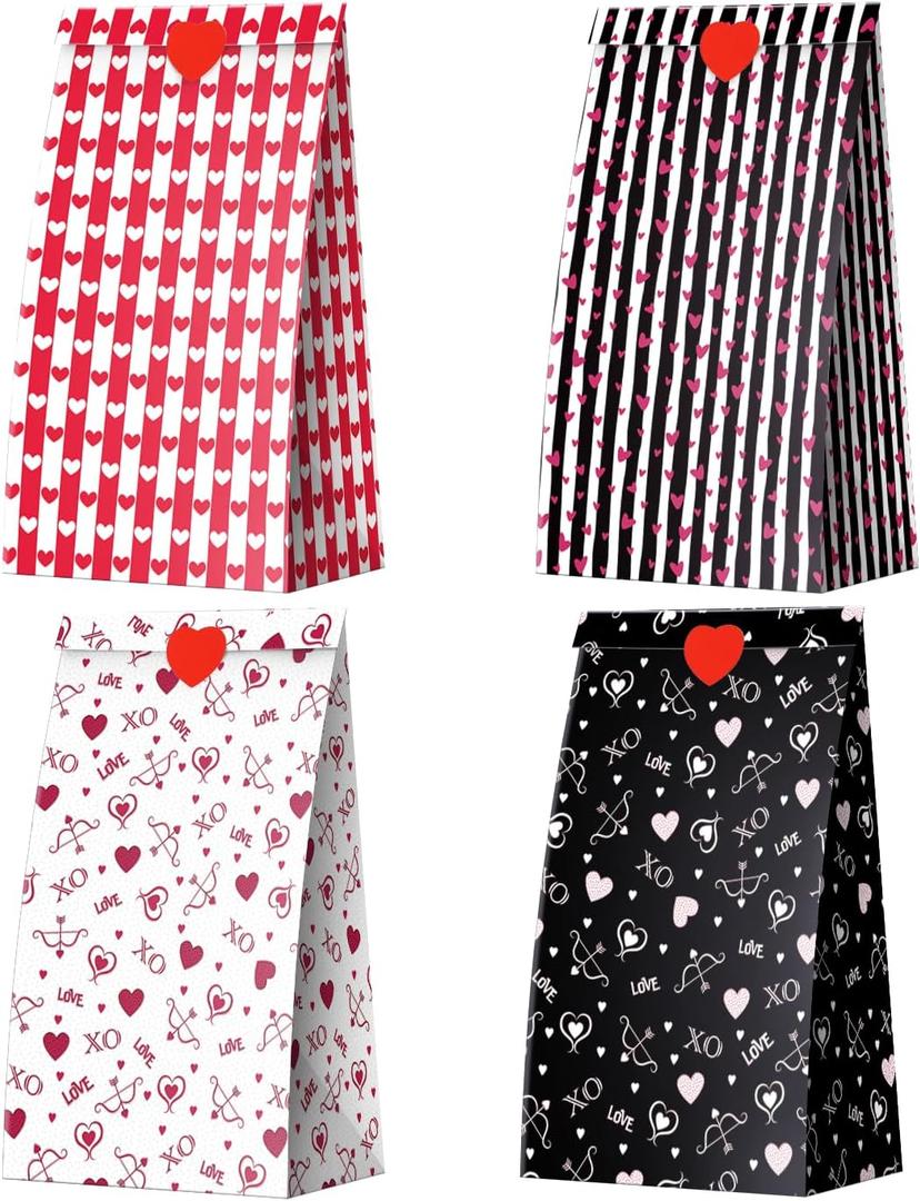 ysmile 24 Pack Valentine Treat Bag for Kids Classroom, Small Heart Goodie Anniversary Bag Bulk 9"