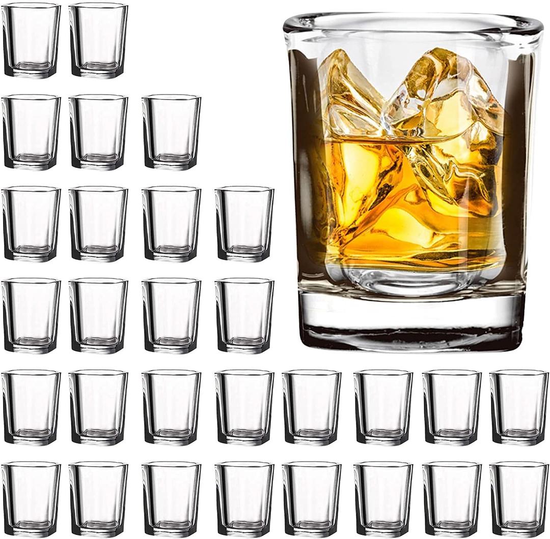Vivimee 30 Pack Heavy Base Shot Glasses Bulk, 2.2 oz Square Shot Glass Set, Clear Espresso Shot Glass, Small Whiskey Shot Glasses for Whiskey, Espressos, Spirits & Liquors
