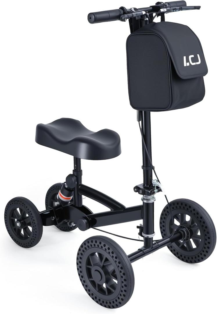 LCJ Knee Scooter Knee Walker for Adults for Foot Surgery All Terrain Leg Scooter Broken Ankle Scooter for Injured Foot with Shock Absorbing Black