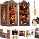 Book Nook Kit,DIY Miniature House Kit,Dollhouse Booknook with Dust Cover & LED Light,3D Wooden Bookends Puzzle,Bookshelf Decorfor for Adults, Teens, Beginners,Gifts for Family, Friends