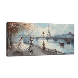 Romantic Paris Wall Art Abstract Eiffel Tower Pictures Wall Decor Paris Street Painting Large Canvas Prints Framed Modern Artwork For Living Room Bedroom Shop Restaurant Office 60"x30"