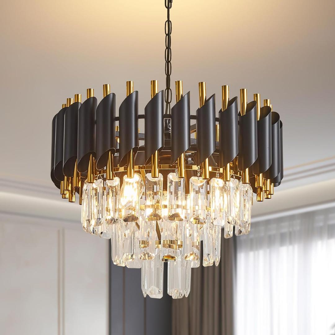 Modern Crystal Chandeliers 3-Tier Crystal Round Hanging Pendant 5 Lights Fixture 15 Inch for Dining Room Bedroom Living Room Farmhouse, Clear