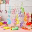 JULMELON 18Pcs Easter Hanging Rabbit Ornaments, 3 Styles Glitter Colorful Small Easter Bunny for Hanging Foam Bunny Ornaments for Easter Tree Spring Party Supplies Home DIY Decoration
