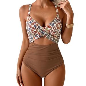 Eomenie Women's One Piece Swimsuits Tummy Control Cutout High Waisted Bathing Suit Wrap Tie Back 1 Piece Swimsuit,  M