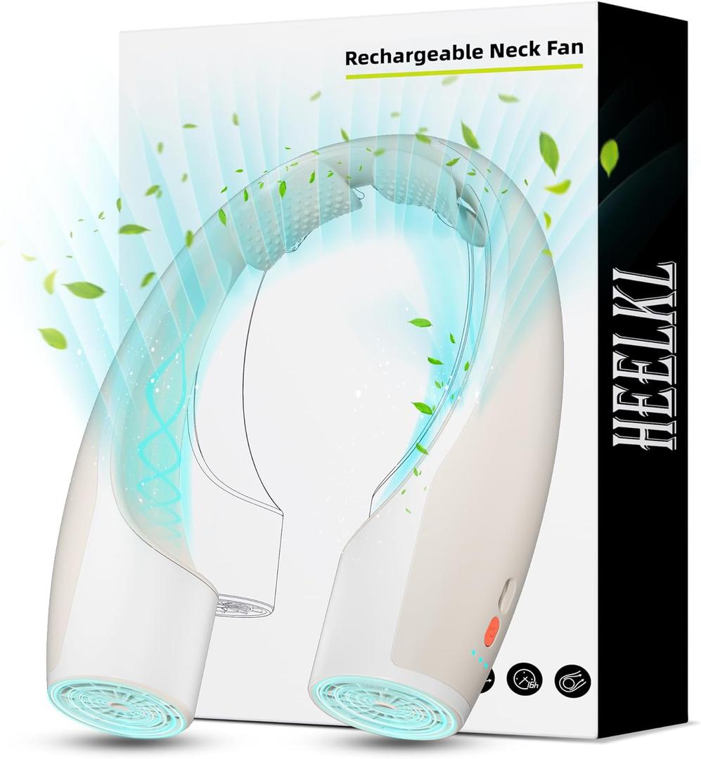 Heelkl AI Neck Fan, 4 Speeds Adjustable Portable Personal Fan Rechargeable, 4000 mAh Battery Faster Cooling Wearable Fan, Ultra Quiet for Home, Office, Travel, Outdoor - Champagne