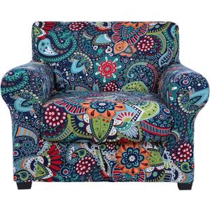 hyha Couch Covers, Chair/Sofa Covers, Floral Pattern, Stretch, Printed, 2 Pieces, Armchair Slipcover, Separate Couch Cushion Slipcover, Furniture Protector for Dogs(Armchair, Paisley Floral) (Small, Blue Green)