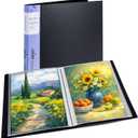 JJRING 11x14 Art Portfolio Folder with Plastic Sleeves, 24-Pocket Portfolio Binder Displaying 48 Pages, Presentation Book with Black Inner Paper for Artwork Storage, Black