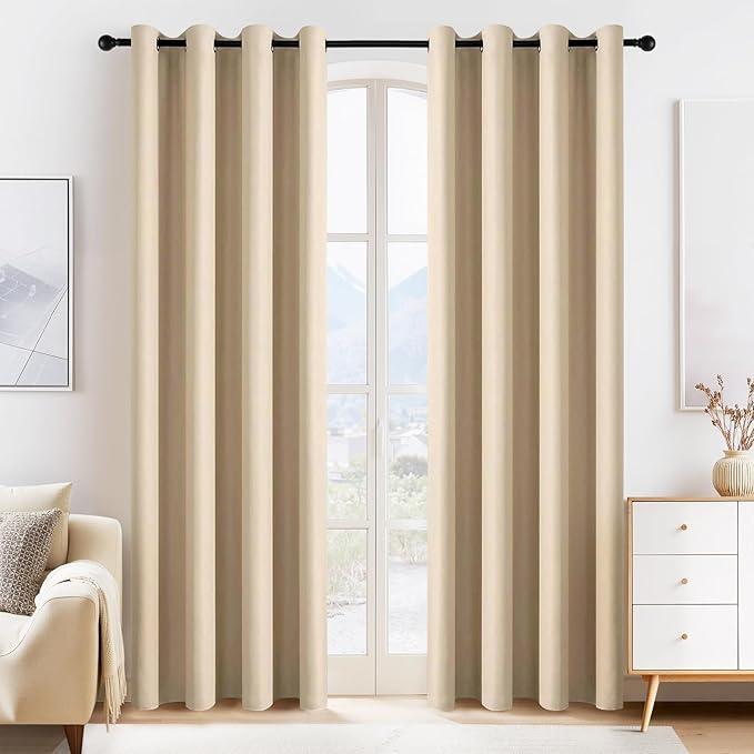 Beige Blackout Curtains 80 inch Long 2 Panels Set, Thermal Insulated Solid Grommet Closet Curtains for Bedroom Closet Door, Temporary Doorway Cover Room Divider Drapes, W 55" x L 80"