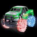 ArtCreativity Light Up Green Monster Truck, 1 Piece, 8 Inch Toy Monster Truck with Flashing LED Tires and Batteries, Push n Go Car Toys for Kids, Fun Gift for Boys and Girls Ages 3 and Up