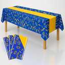 3-Pack Blue & Gold Ring Print Plastic Tablecloths - 108"x54" Video Game Theme Table Cover Party Decor - Birthday Celebration Supplies