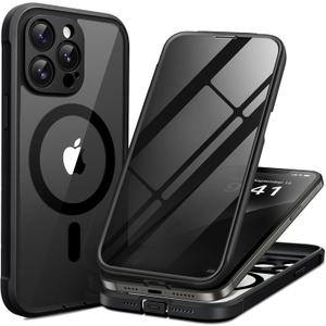 BERFY for iPhone 13 Pro Max Case, Compatible with MagSafe, Built-in Privacy Screen Protector and Camera Protection, Anti-Spy Full Body Shockproof Phone Case for 13 Pro Max 6.7", Clear Black