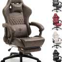 Dowinx Gaming Chair Big and Tall, Ergonomic Computer Chair with Footrest and Massage Lumbar Support, High Back Comfortable Gamer Chair for Adults 350Lbs PU Leather for Office Game, Grey (Linkage Armrests)