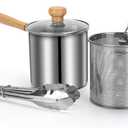 Small Deep Fryer Pot with Basket, Mini Fryer and Soup Pot with Tongs and Lid for 1-2 People, Works on Gas or Induction Burner, Dishwasher Safe, 1.3-Quart