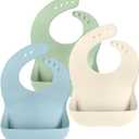 Cuddle Campus Set of 3 Silicone Bibs for Babies & Toddlers,Soft Adjustable Bibs with Pocket Food Catcher for Baby Girl,Boy