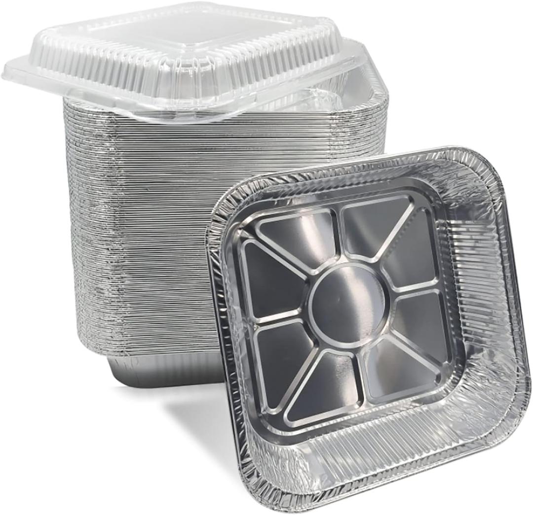 30 Pack 8  8 Square Aluminum Baking Pans with Clear Plastic Lids,Disposable Aluminum Foil Pans Takeout Pans,Heavy Duty Recyclable Foil Food Containers Roasting Pans for Cooking,Heating,Storing.