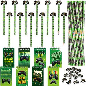 72 Pack Video Game Party Favors Pencil Stationery Set 48 Pcs Pencil with Eraser Party Gift 24 Pcs Game Pattern Mini Spiral Notepad Memo Pad for Back to School Classrooms Reward Prizes
