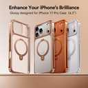 CASEKOO Rose Gold Glossy Designed for iPhone 17 Pro Case with 360 Spin Magnetic Stand [Fit for MagSafe][17FT Military Protection] Slim Polished Frame Titanium Alloy Sturdy Stand 6.3'', Rose Gold