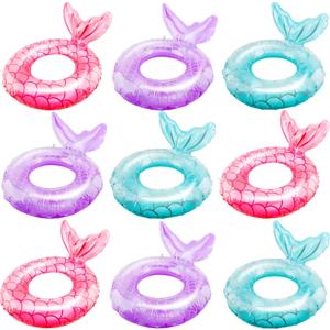 9 Pcs Mermaid Pool Float Inflatable Swimming Ring for Summer Outdoor Beach Pool Swimming Party Supplies, 3 Colors